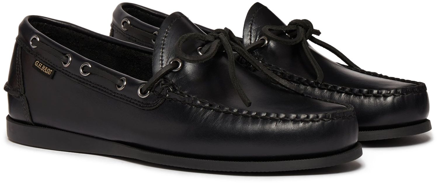 Mens G.H.Bass Camp Moc Decker Shoes In Black Pull Up Leather