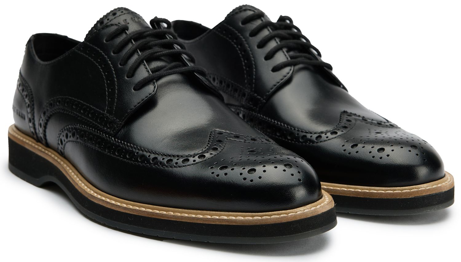 Mens Cole Haan Morse Grand Wingtip Shoes In Black | Soletrader