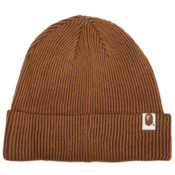 Mens A Bathing Ape Ribbed Beanie In Brown | SOLE