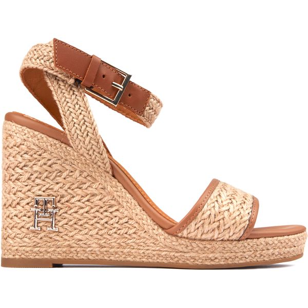 GG HIGH WEDGE SANDALS IN RED FABRIC AND RAFFIA WITH GOLD HARDWARE