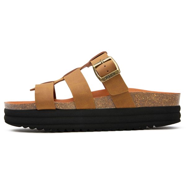 Womens V.Gan Vegan Fig Slide Footbed Sandals In Tan | Soletrader