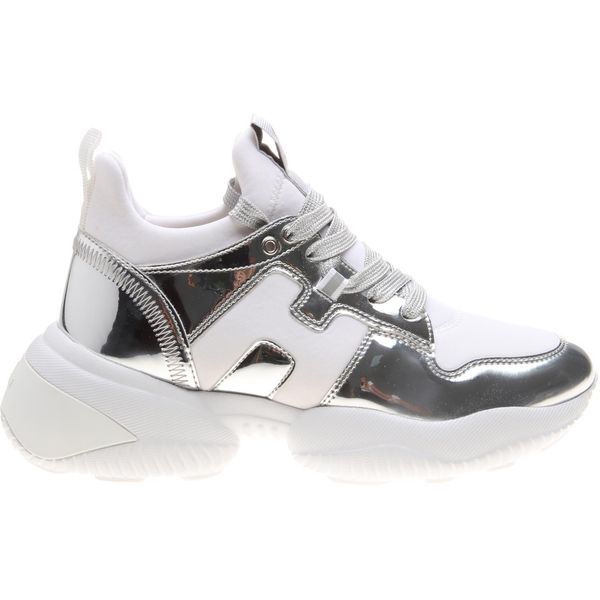 Womens Hogan Interaction Sneakers In Silver White Soletrader