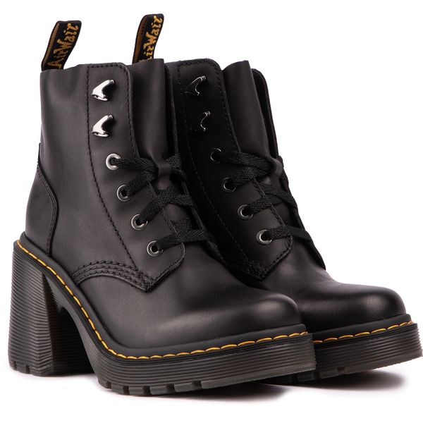 Jesy Sendal Leather Lace Up Flared Heel Boots in Black | Dr