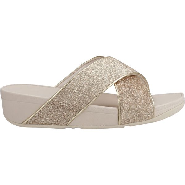Womens Fitflop Lulu Glitterdust Cross Slides In Platino | Soletrader