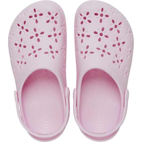 Womens Crocs Classic Floral Cut Out Clogs In Pink Milk Soletrader