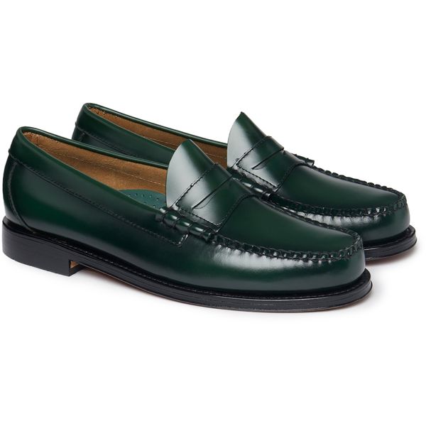 Mens G.H.Bass Weejuns Larson Penny Loafers In Dark Green Leather