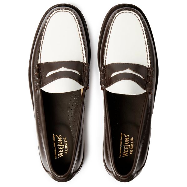 Mens G.H.Bass Weejuns Larson Penny Loafers In Dark Brown & White