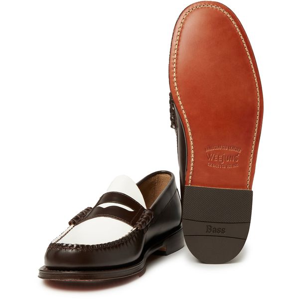 Mens G.H.Bass Weejuns Larson Penny Loafers In Dark Brown & White