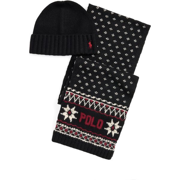 Mens Polo Ralph Lauren Nordic Beanie & Hat Gift Set In Black  display picture 1