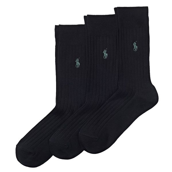 Mens Polo Ralph Lauren Rib 3 Pack Crew Socks In Black | Soletrader