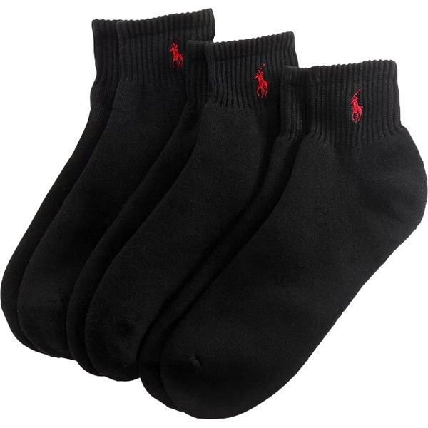 Mens Polo Ralph Lauren 3 Pack Quarter Socks In Black | Soletrader