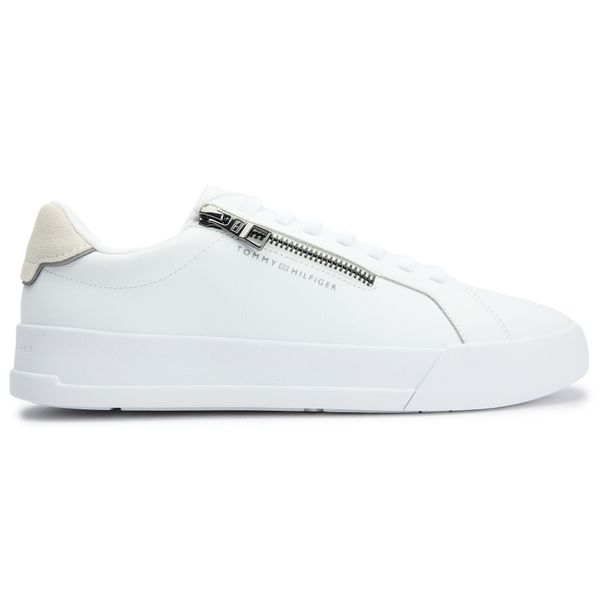 Mens Tommy Hilfiger Court Zip Sneakers In White | Soletrader