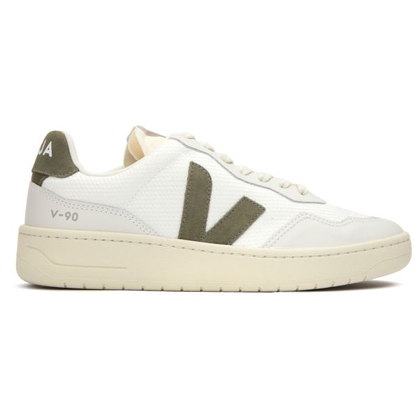 Mens Veja V-90 Sneakers In White/Khaki | Soletrader