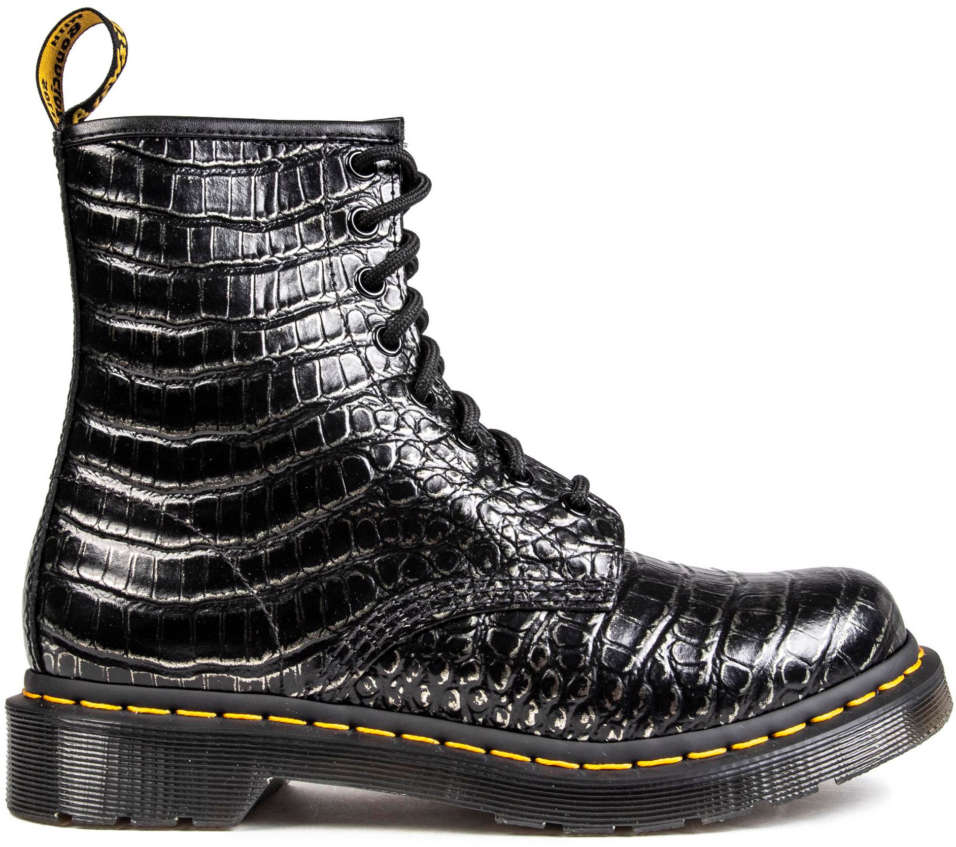 Womens Dr Martens 1460 Wild Croc Emboss Boots In Black | Soletrader