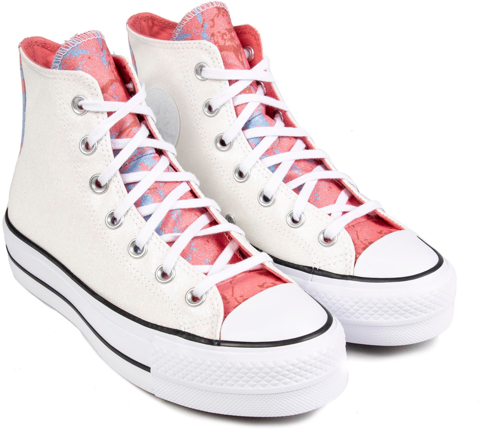 Womens Converse All Star Lift Hi Trainers In Glitter White | Soletrader