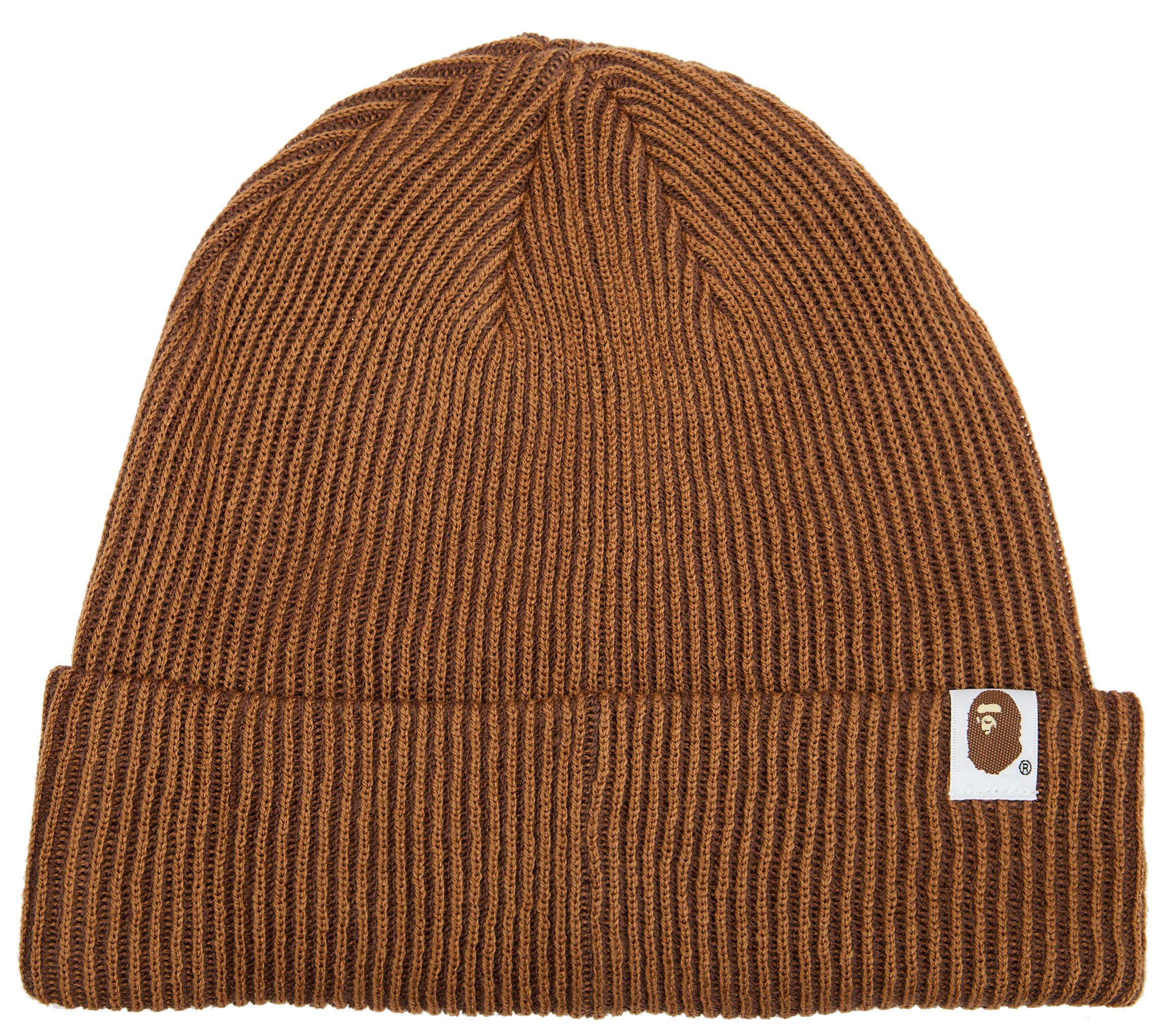 Mens A Bathing Ape Ribbed Beanie In Brown | SOLE