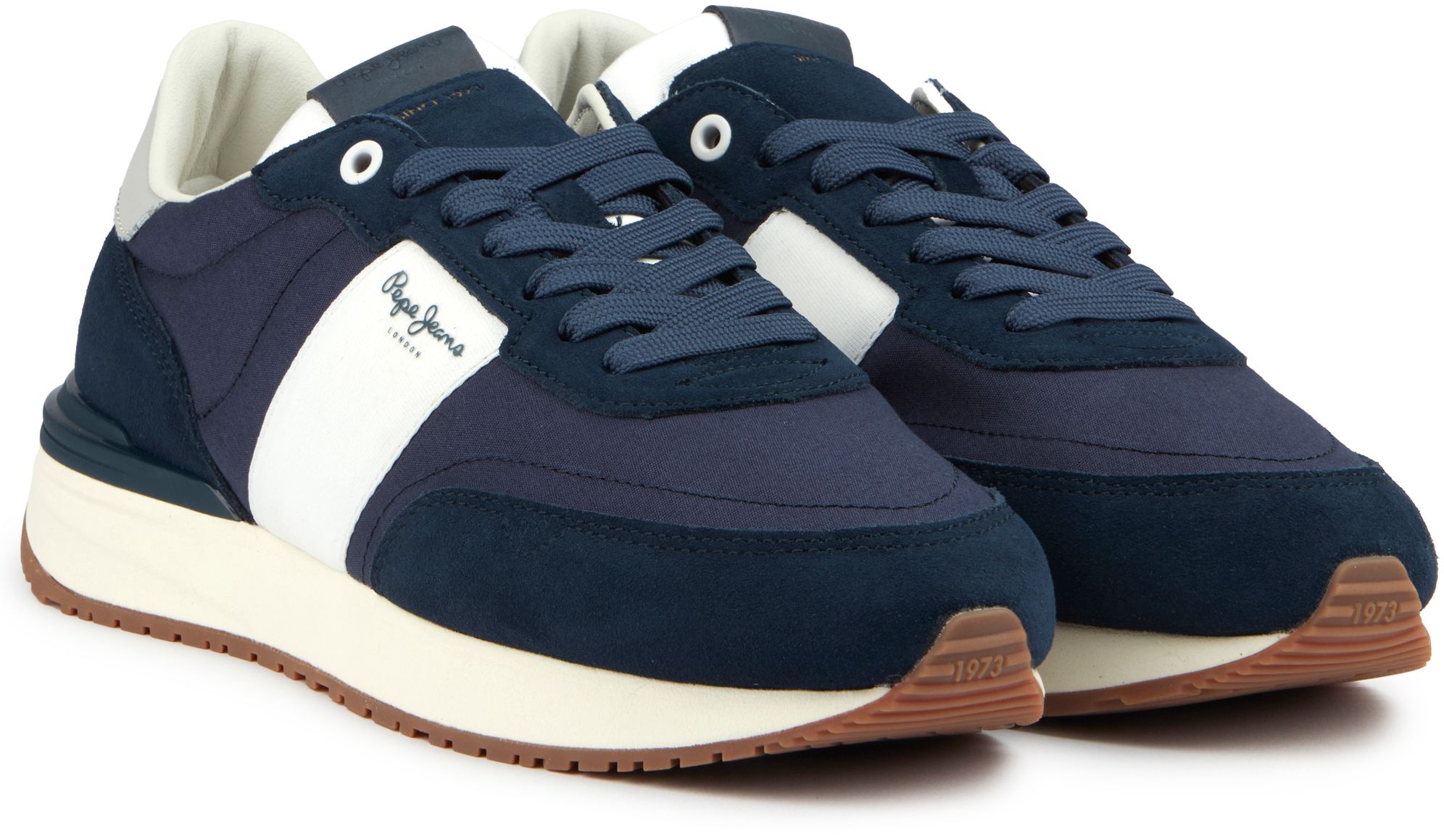 Mens Pepe Jeans London Buster Tape Sneakers In Navy Soletrader