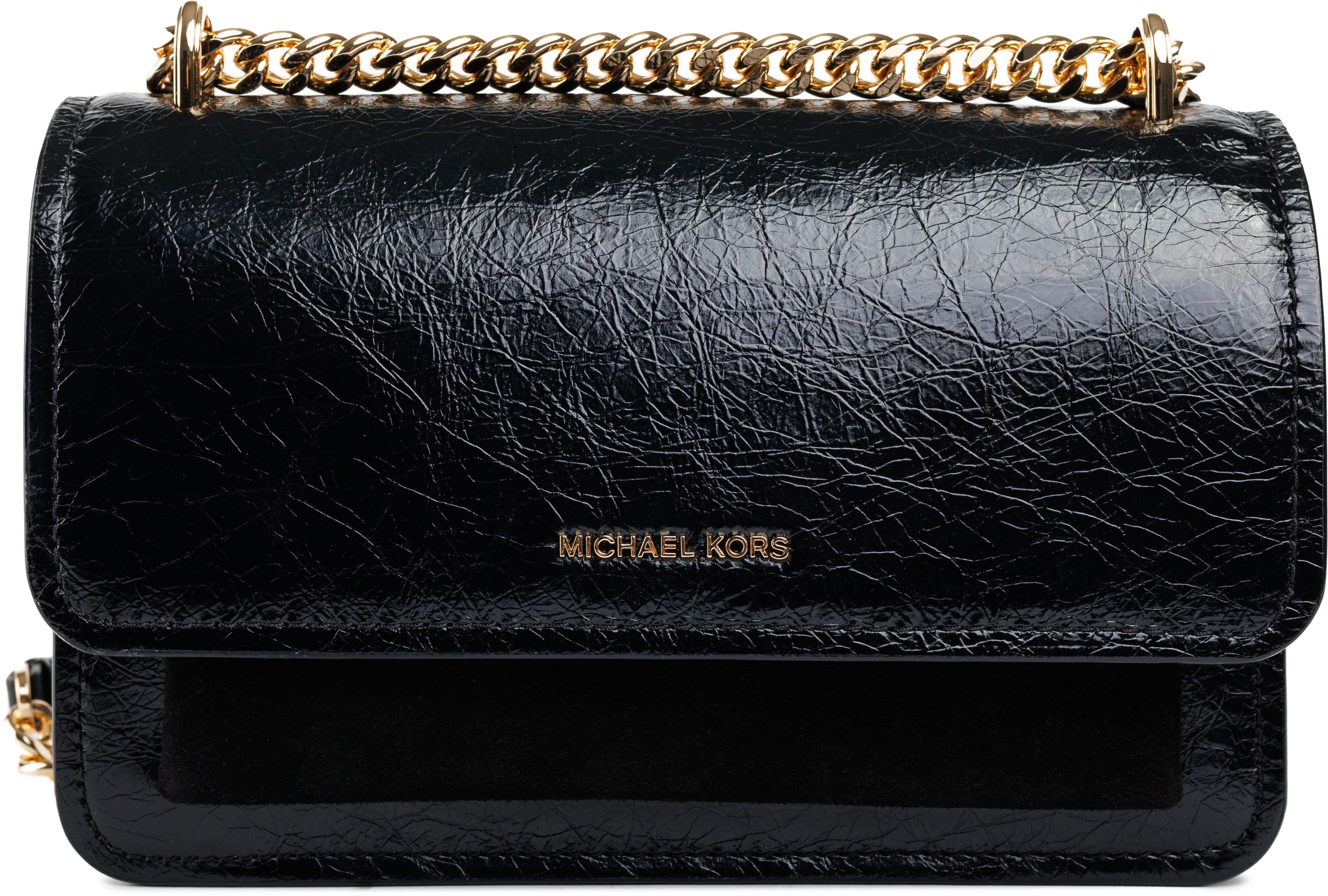 Michael kors black leather bag gold chain on sale