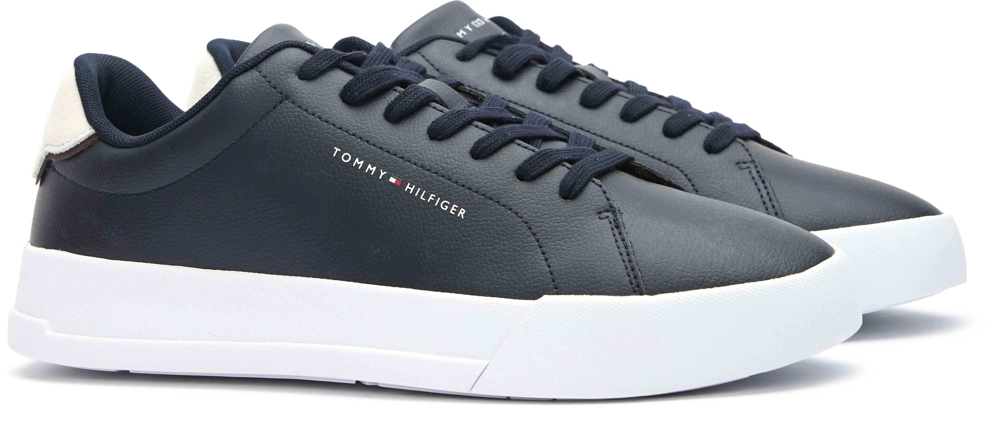 Mens Tommy Hilfiger Court Leather Detail Sneakers In Navy 