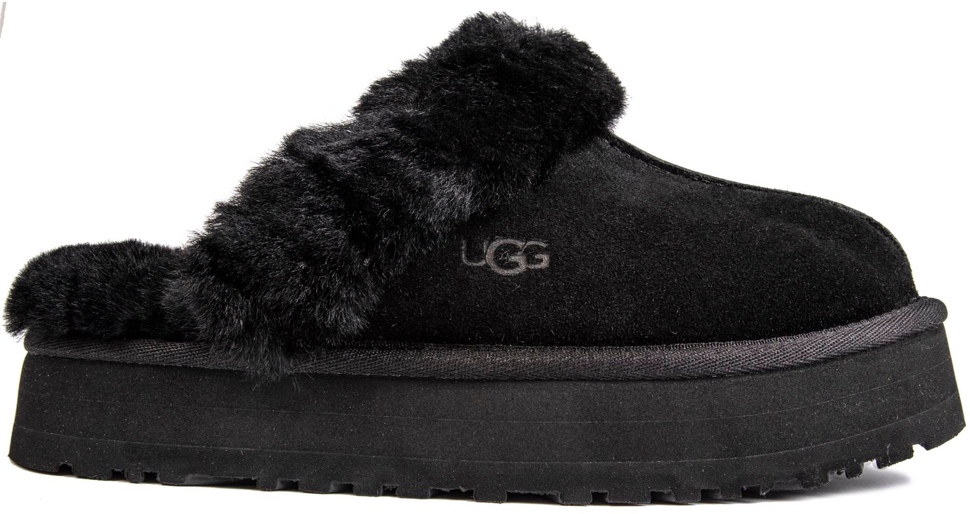 Black fluffy ugg slippers hotsell