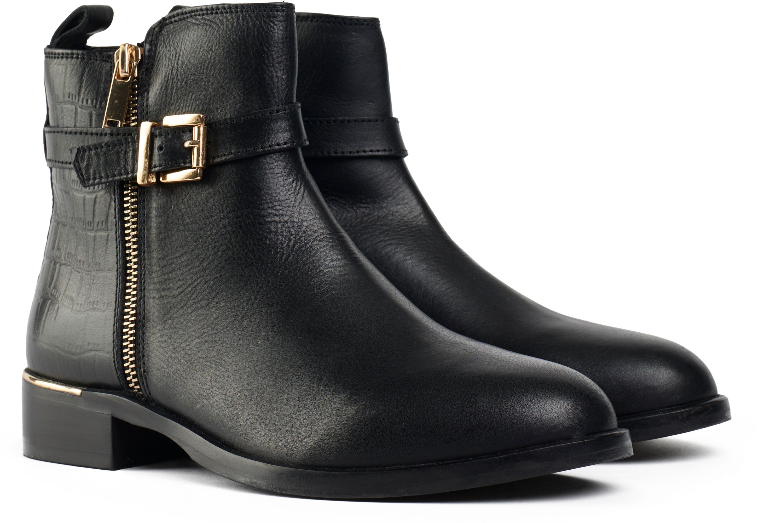 Black ankle boots with gold zipper best sale