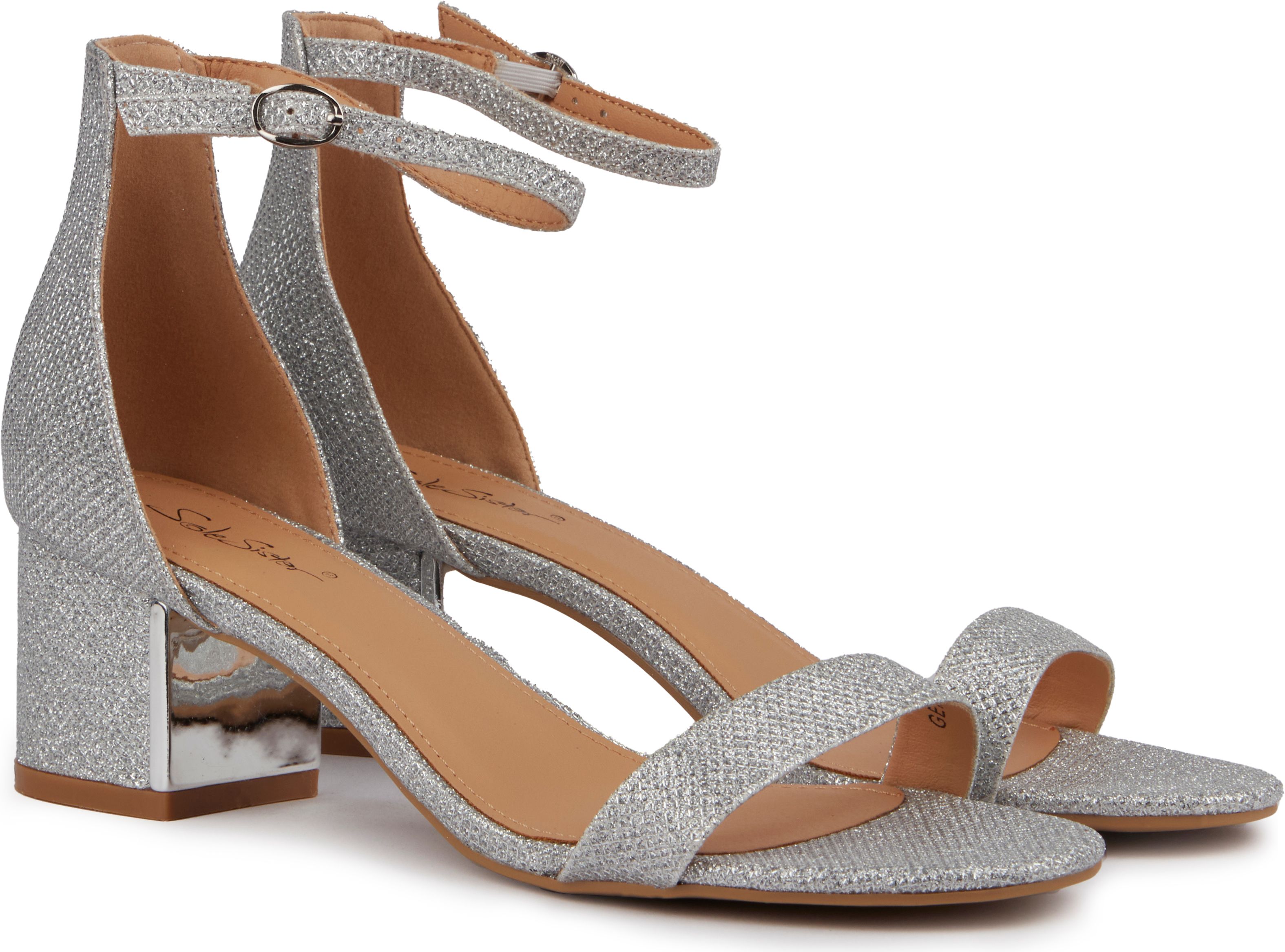 Womens Solesister Gema Mid Heel Sandals In Silver Soletrader