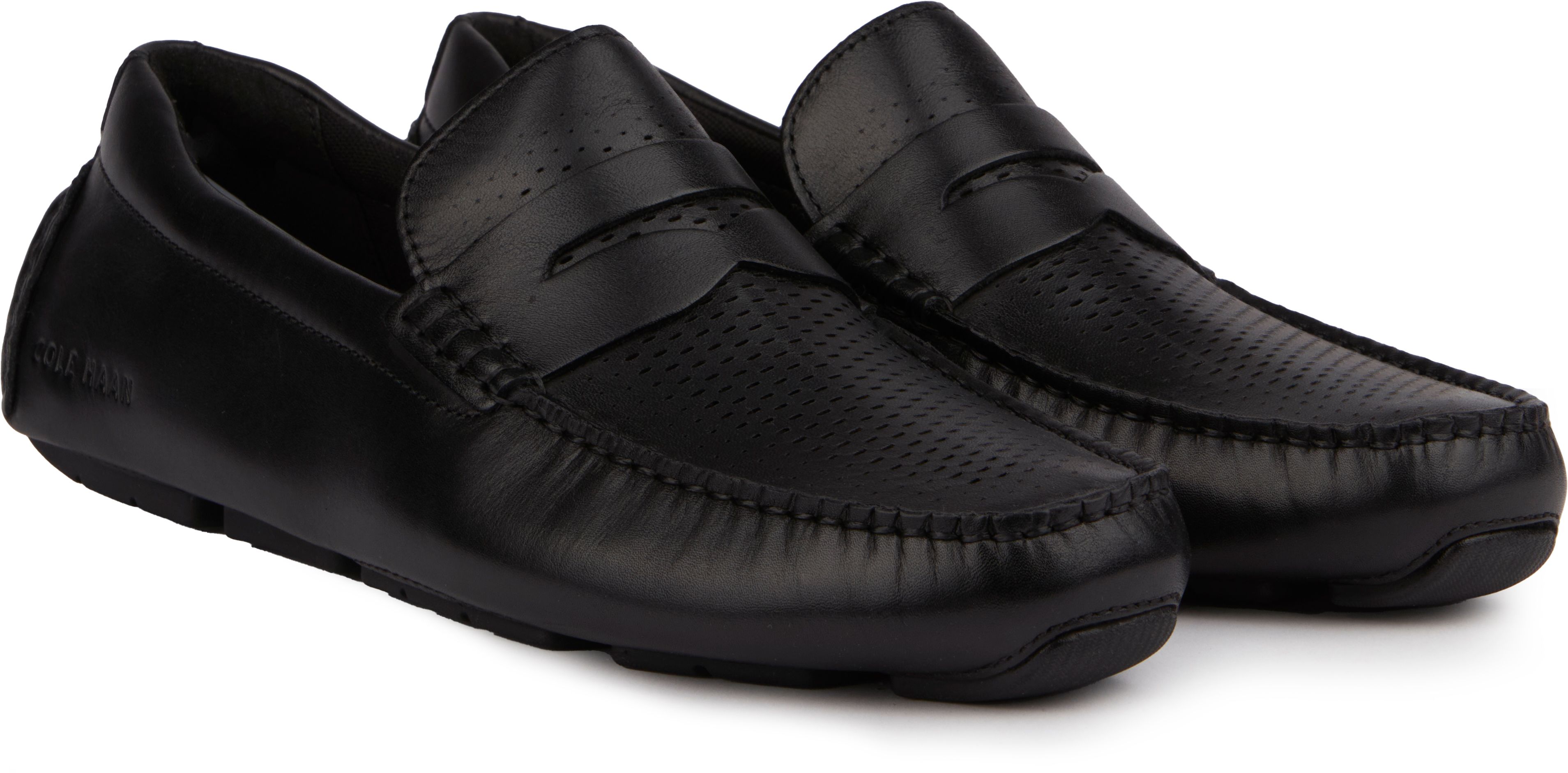 Mens Cole Haan Grand Laser Penny Shoes In Black Soletrader