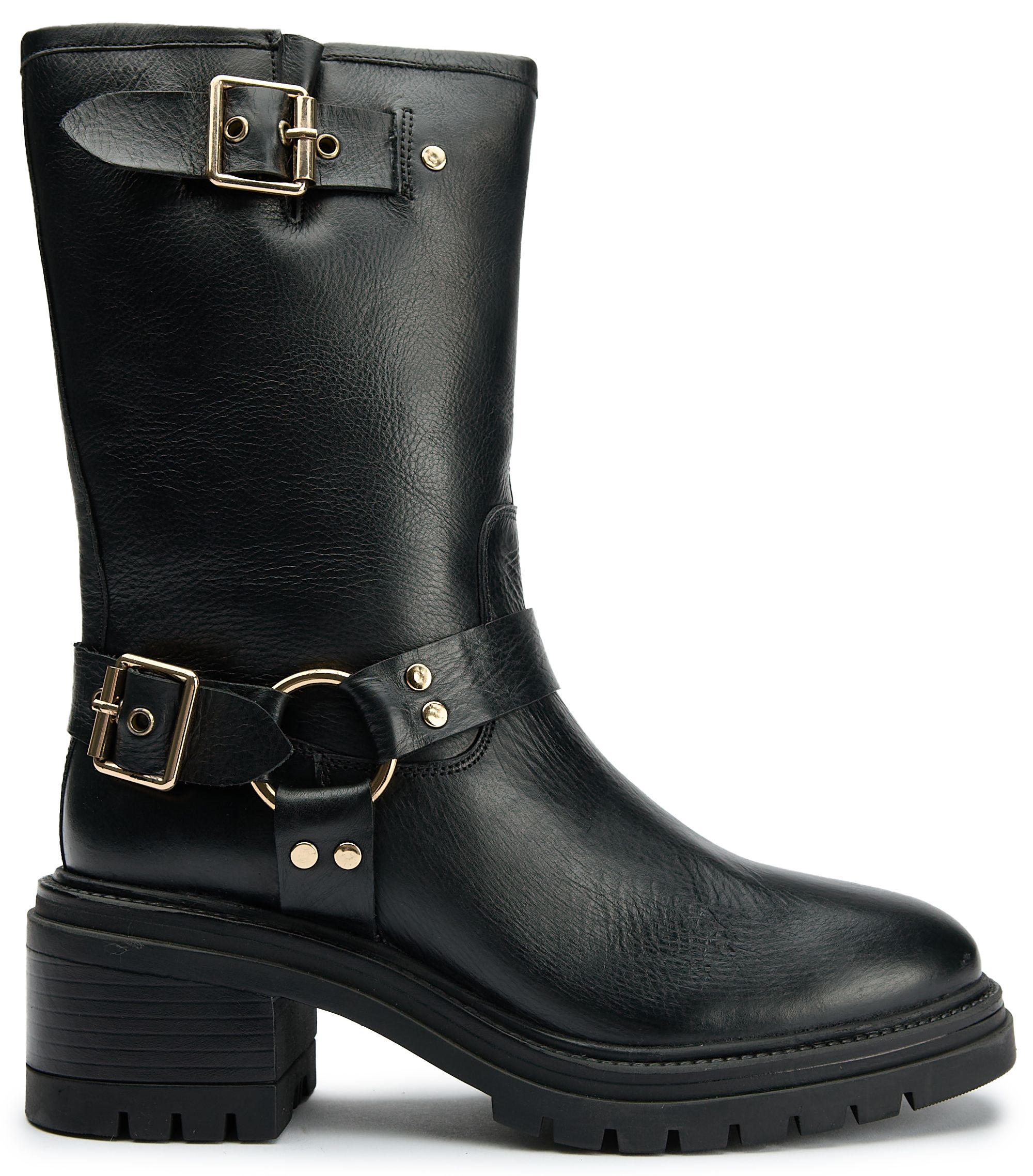 Bikercore Grunge Black Leather Lace Up Ankle Boots Black Leather Platform Gothic Boots, Lace up Mid Calf  main image 4