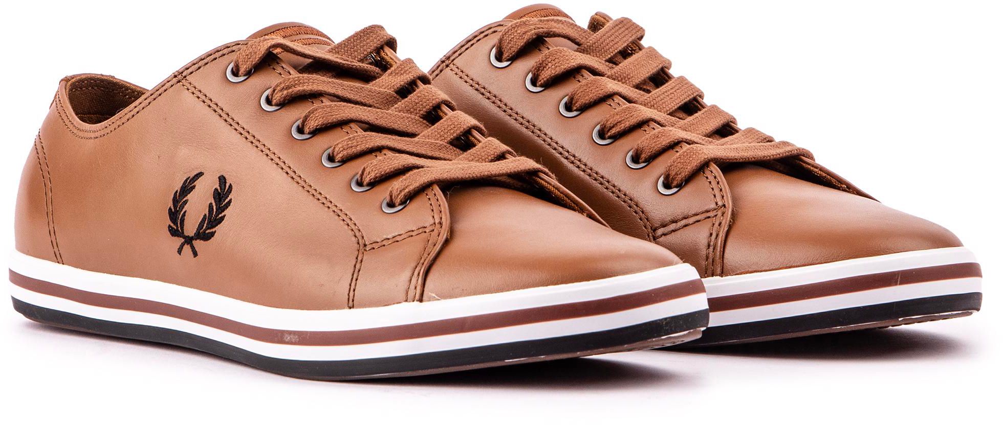 Mens Fred Perry Kingston Leather Sneakers In Tan Soletrader