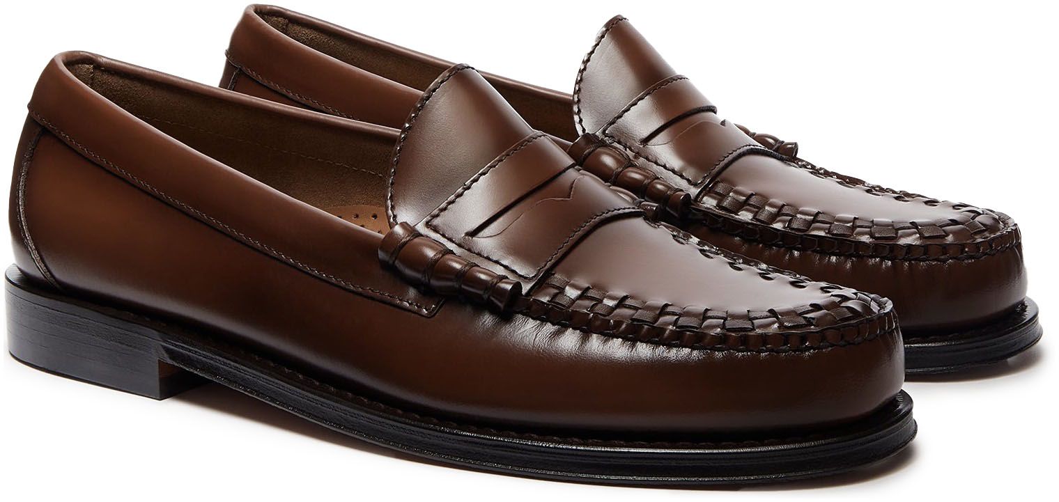 Mens G.H.Bass Weejuns Larson Weave Loafers In Mid Brown Leather