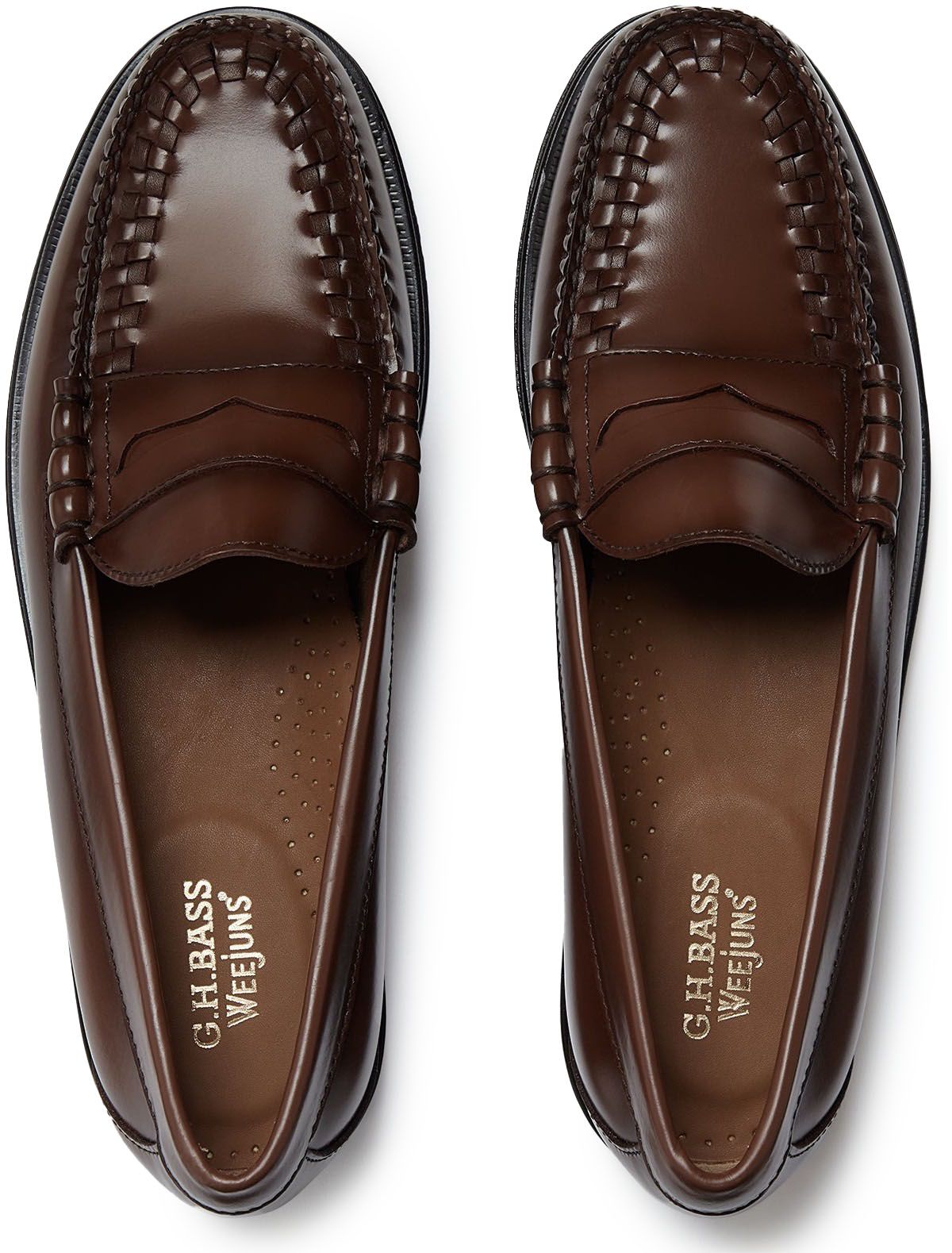 Mens G.H.Bass Weejuns Larson Weave Loafers In Mid Brown Leather