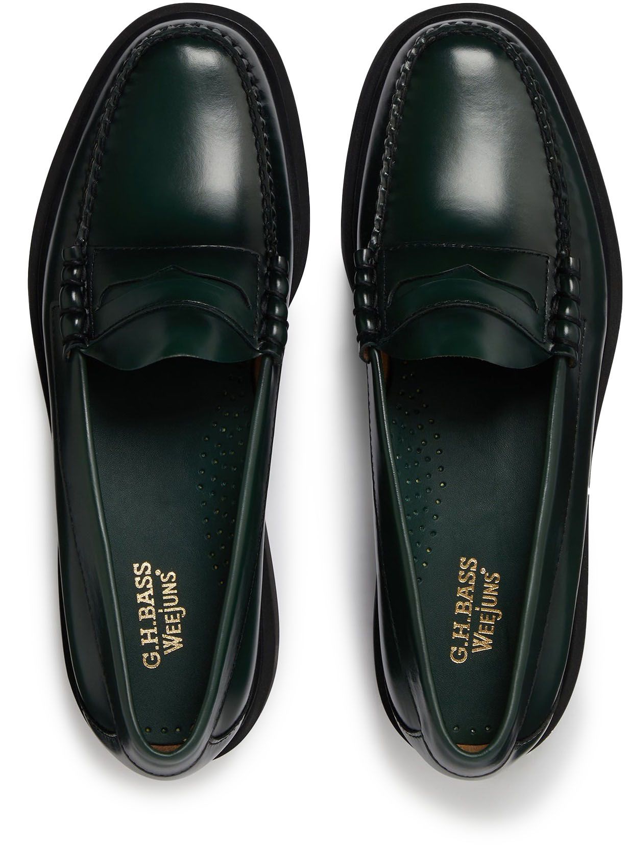 Mens G.H.Bass Weejuns Larson Step Penny Loafers In Dark Green