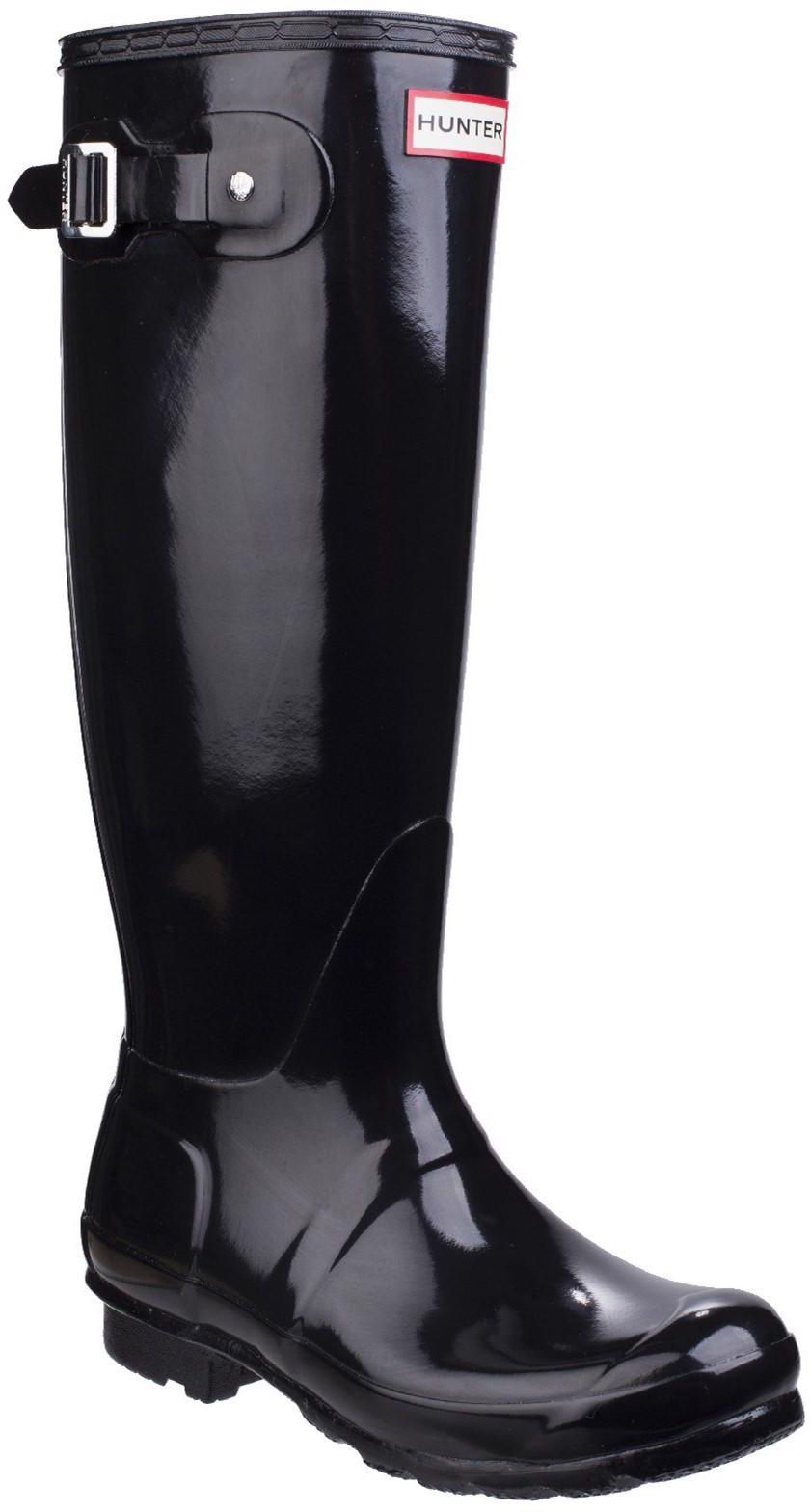 Womens Hunter Original Tall Gloss Wellington Boots In Black Soletrader