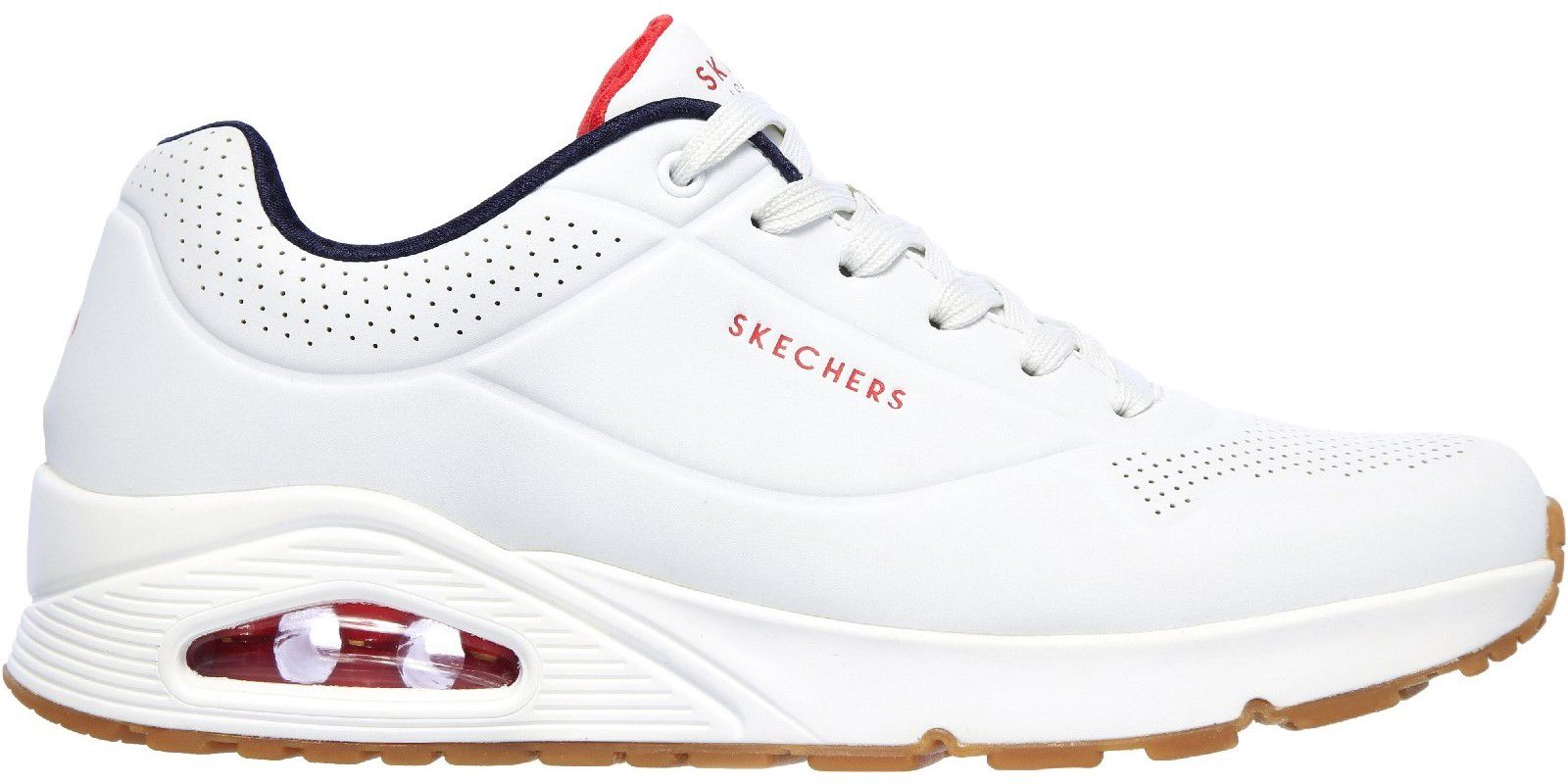 Mens Skechers Uno Stand On Air Lace Up Sports In White Navy Red Soletrader