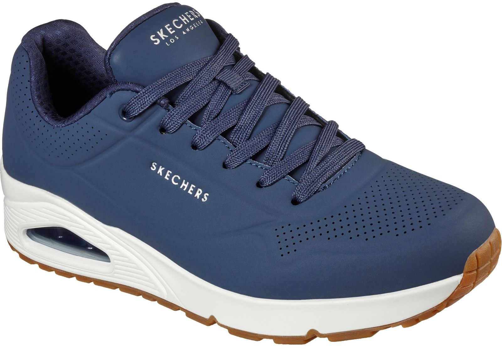 Mens Skechers Uno Stand On Air Lace Up Sports Trainers In Navy Soletrader