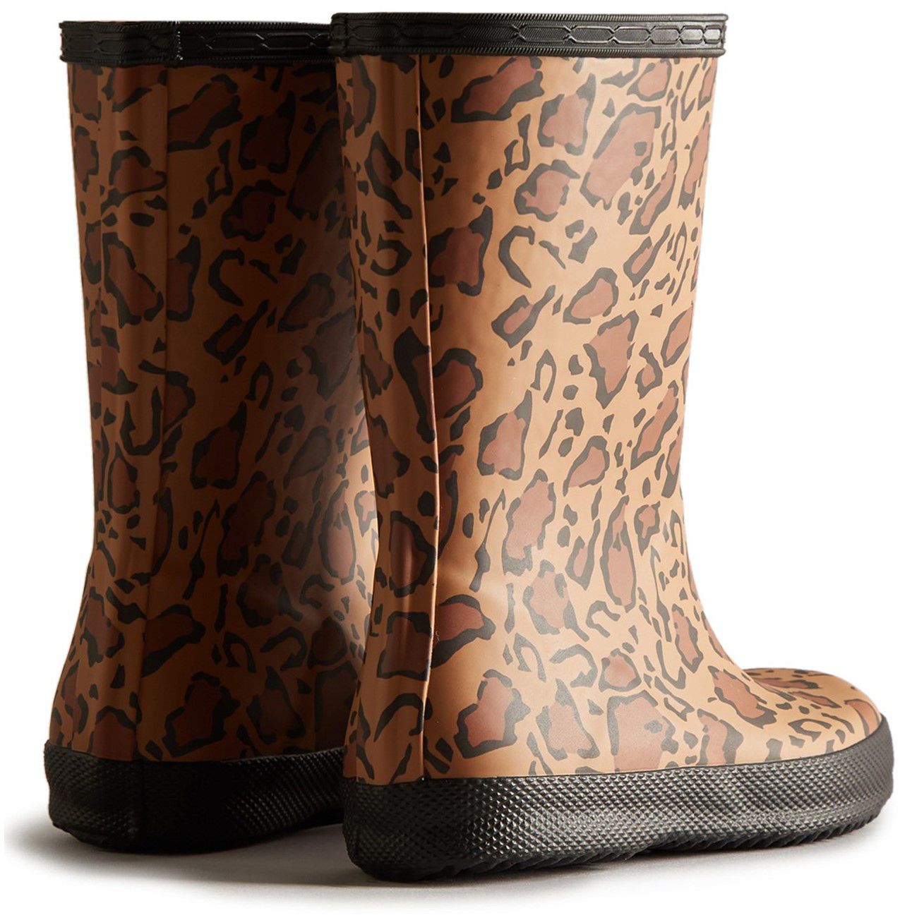 Unisex Hunter Big Kids Original Leopard Print Boots In Rich Tan Saddle Black Soletrader