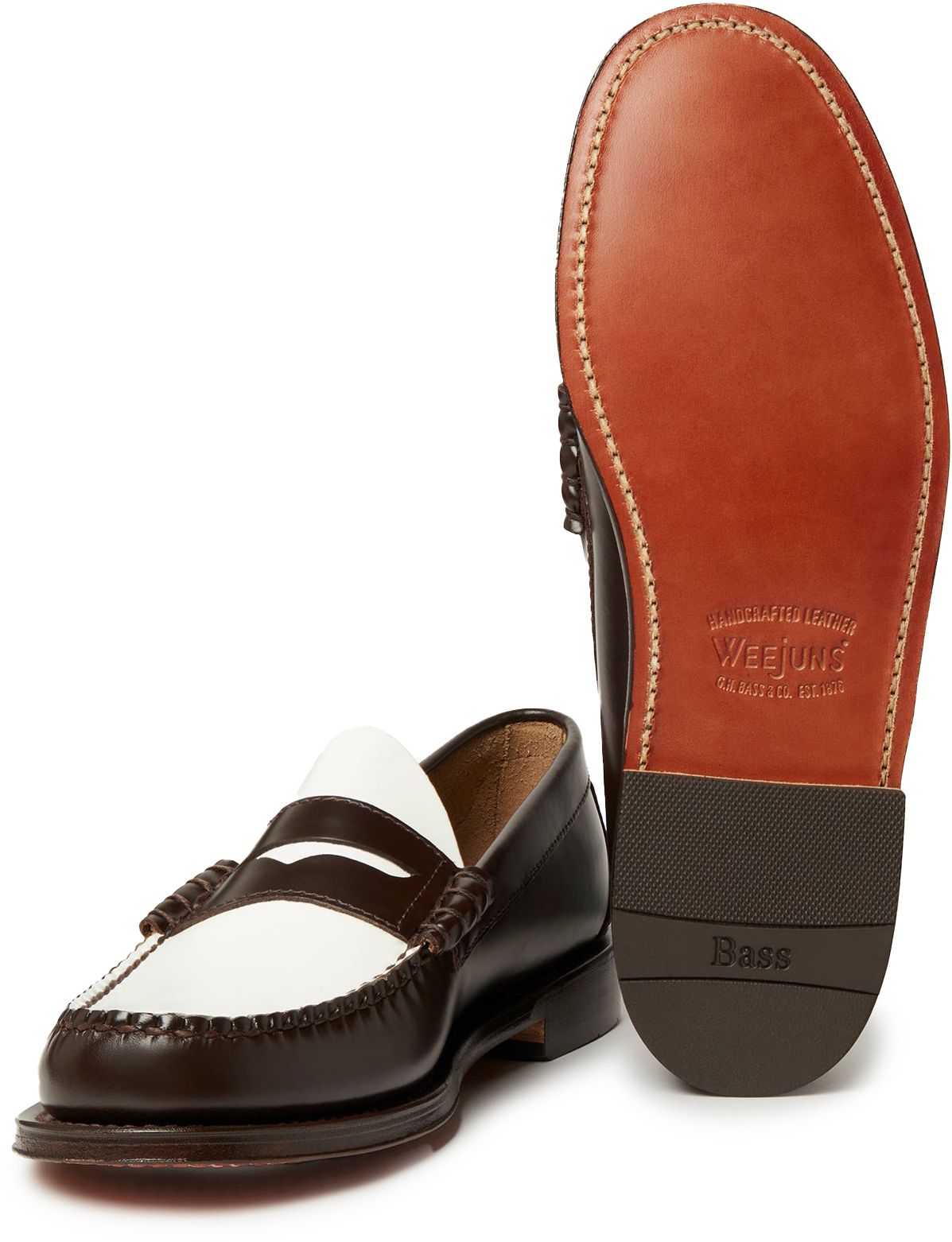 靴 GH Bass Weejuns DARK BROWN & WHITE Mens G.H.Bass Weejuns Larson Penny Loafers In Dark Brown & White