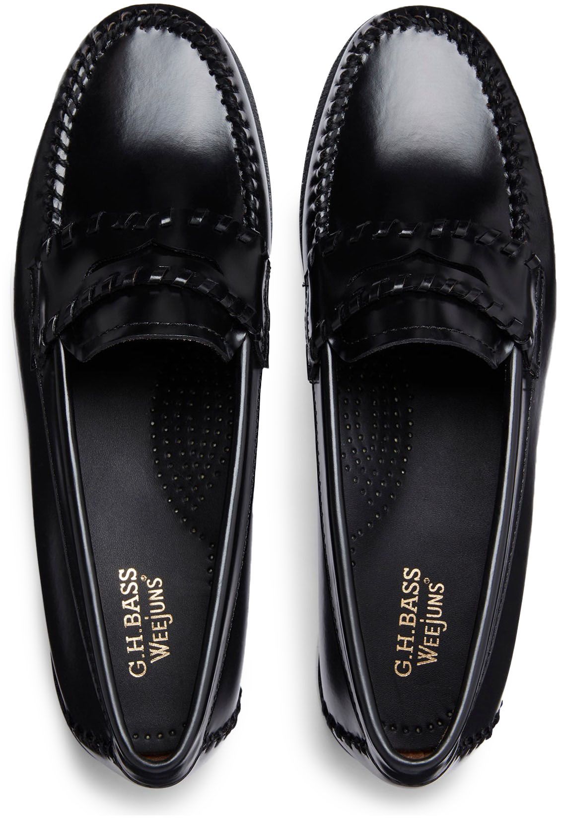 Womens G.H.Bass Weejuns Lola Whipstitch Loafers In Black Leather 
