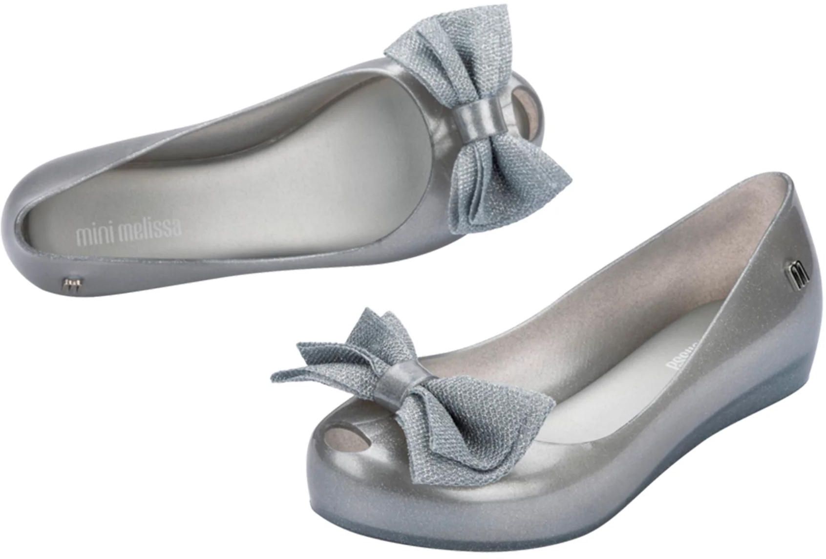 Kids Unisex Mini Melissa Baby Melissa Ultragirl Sweet XII Ballet Flats In Pearly Silver Soletrader