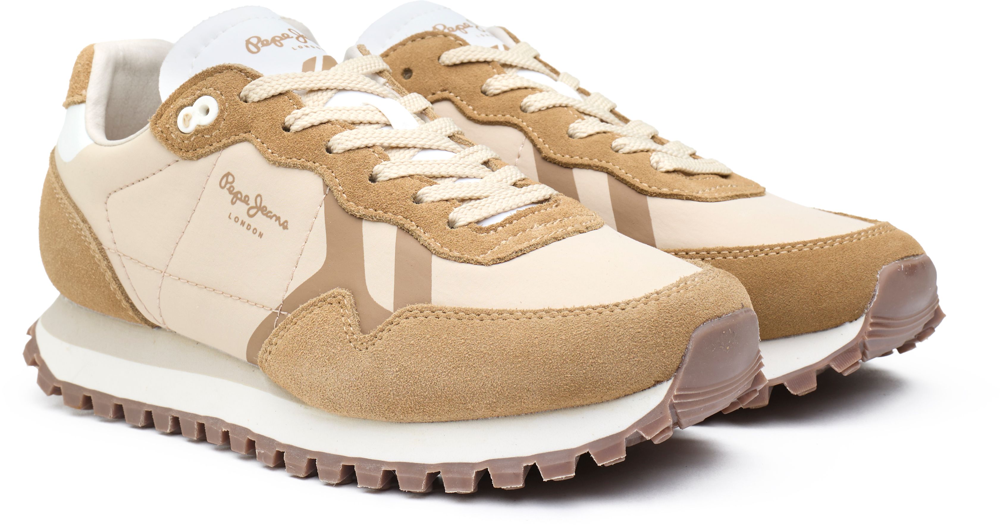 Womens Pepe Jeans London Brit On Print Sneakers In Sand Beige Soletrader