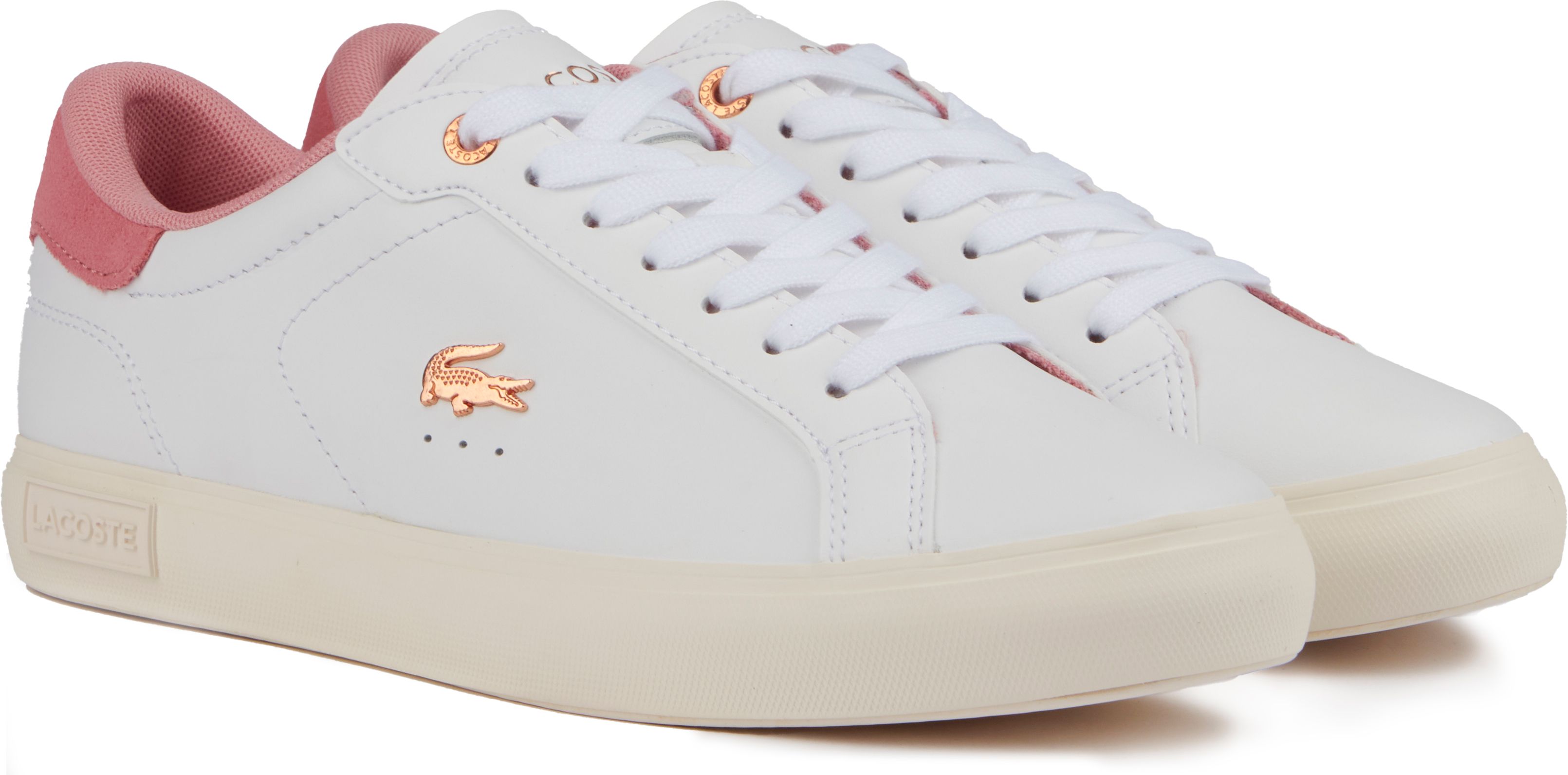 Womens Lacoste Powercourt Sneakers In White Pink Soletrader