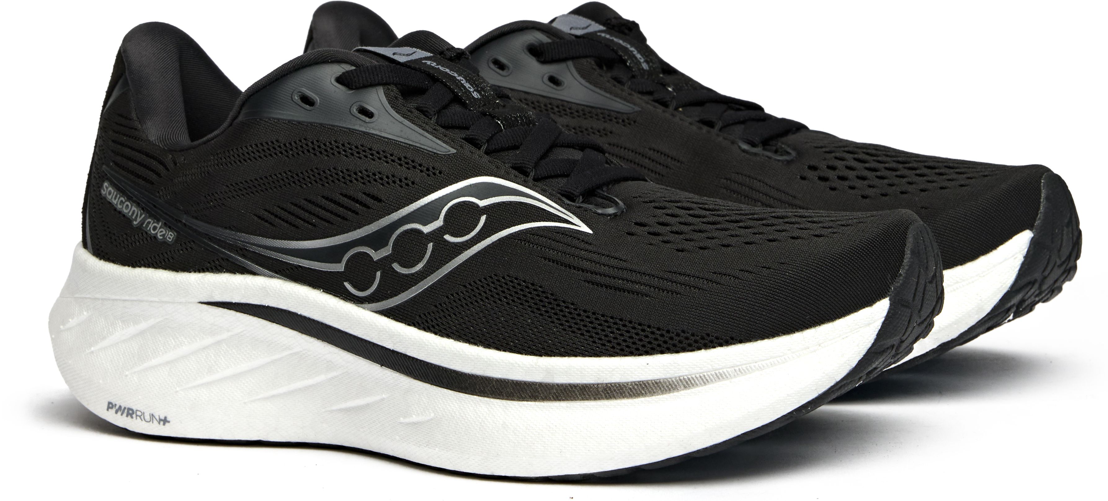 Mens Saucony Ride 18 Sneakers In Black White | Soletrader display picture 2