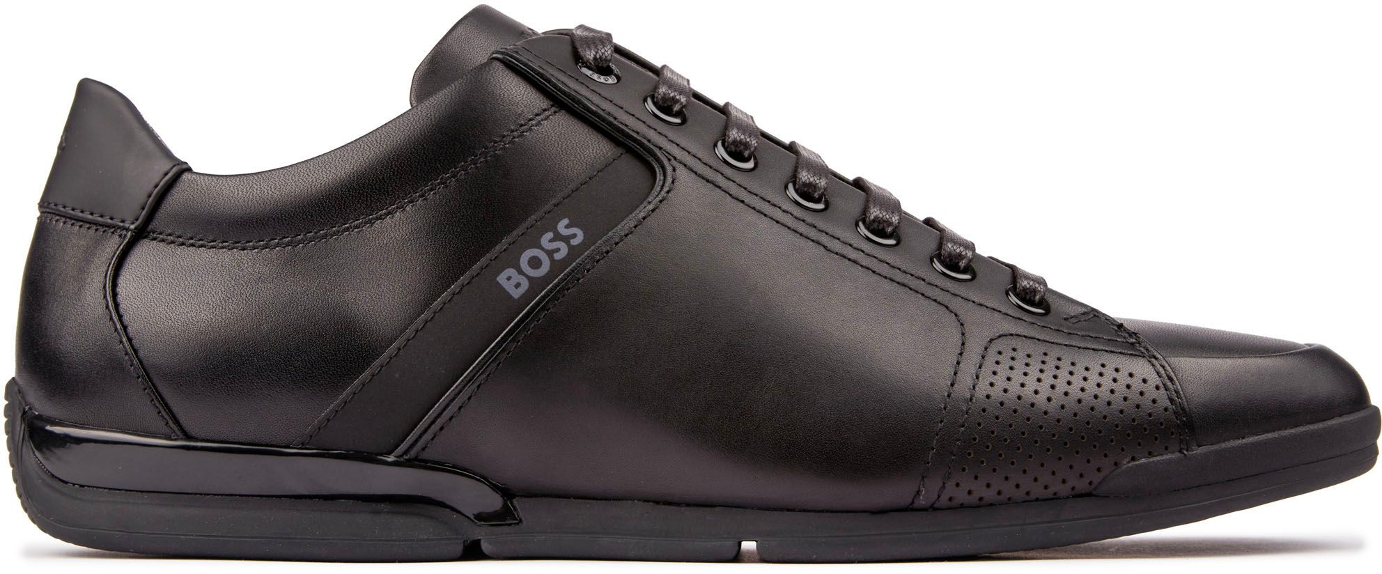 Mens Boss Saturn Core Leather Trainers In Black Soletrader