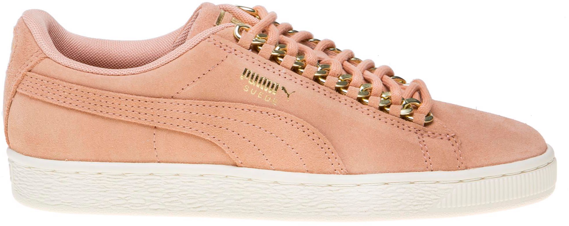 Womens Puma Suede Classic X Chain Sneakers In Dusty Coral Puma Team Gold Soletrader