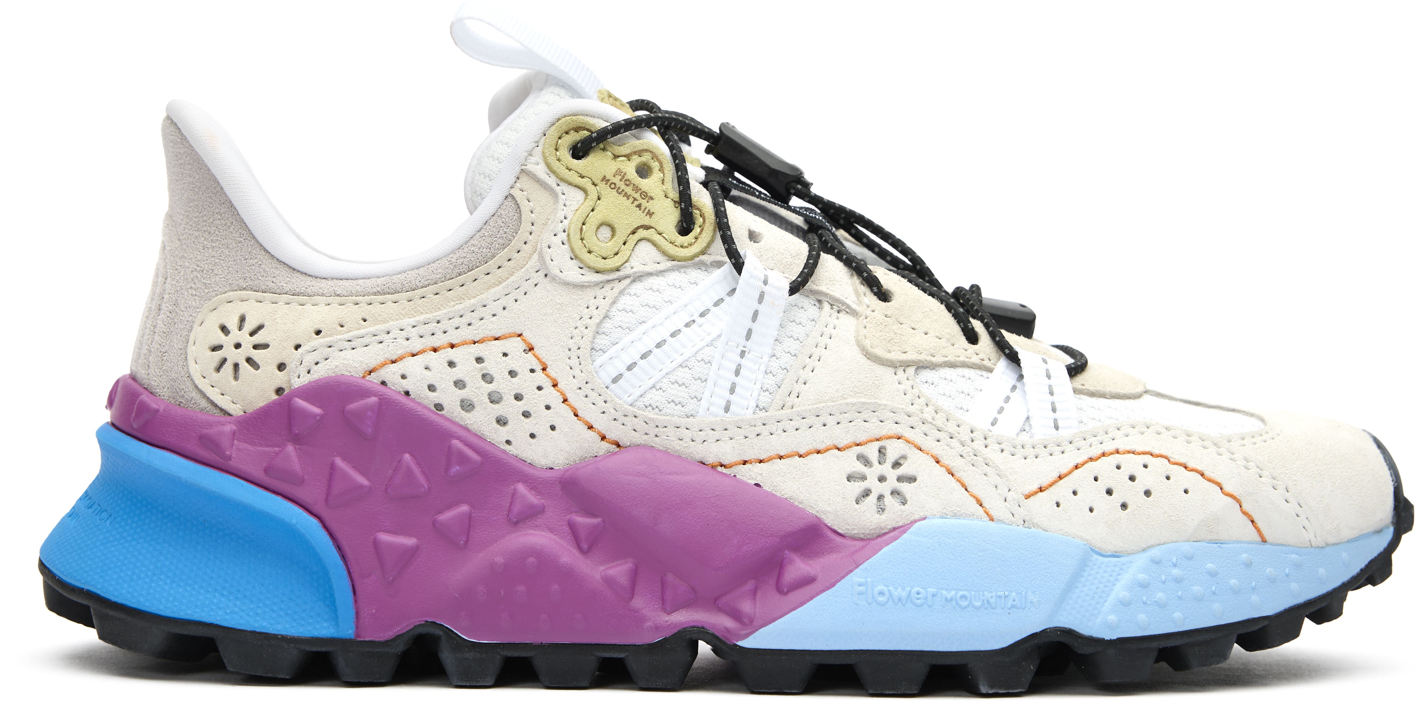Womens Flower Mountain Tiger Hill Sneakers In White/Purple/Blue 