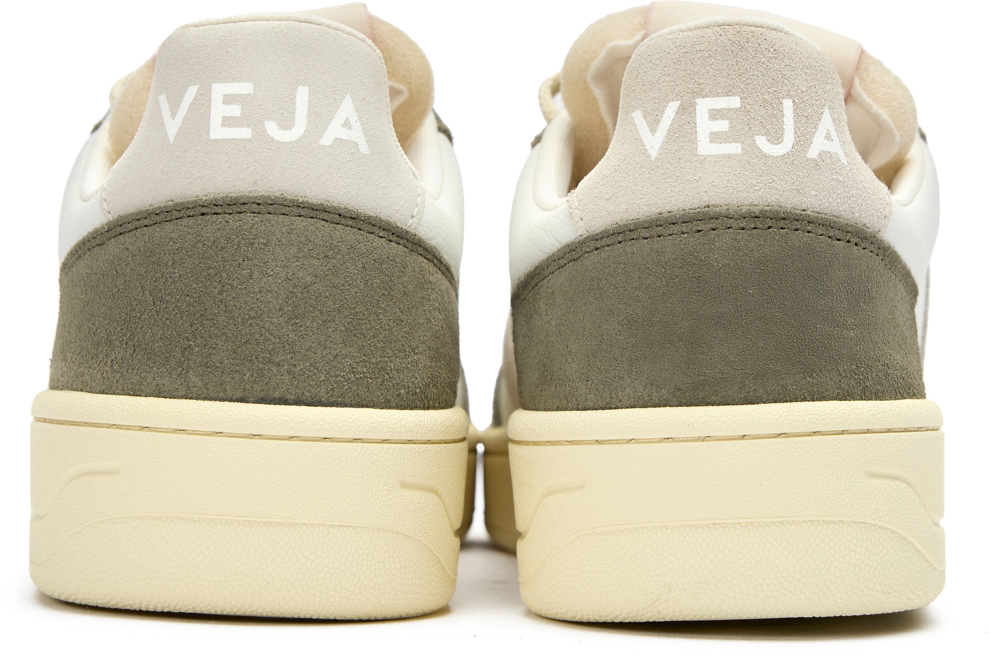Womens Veja V-82 Leather Sneakers In White/Natural Khaki