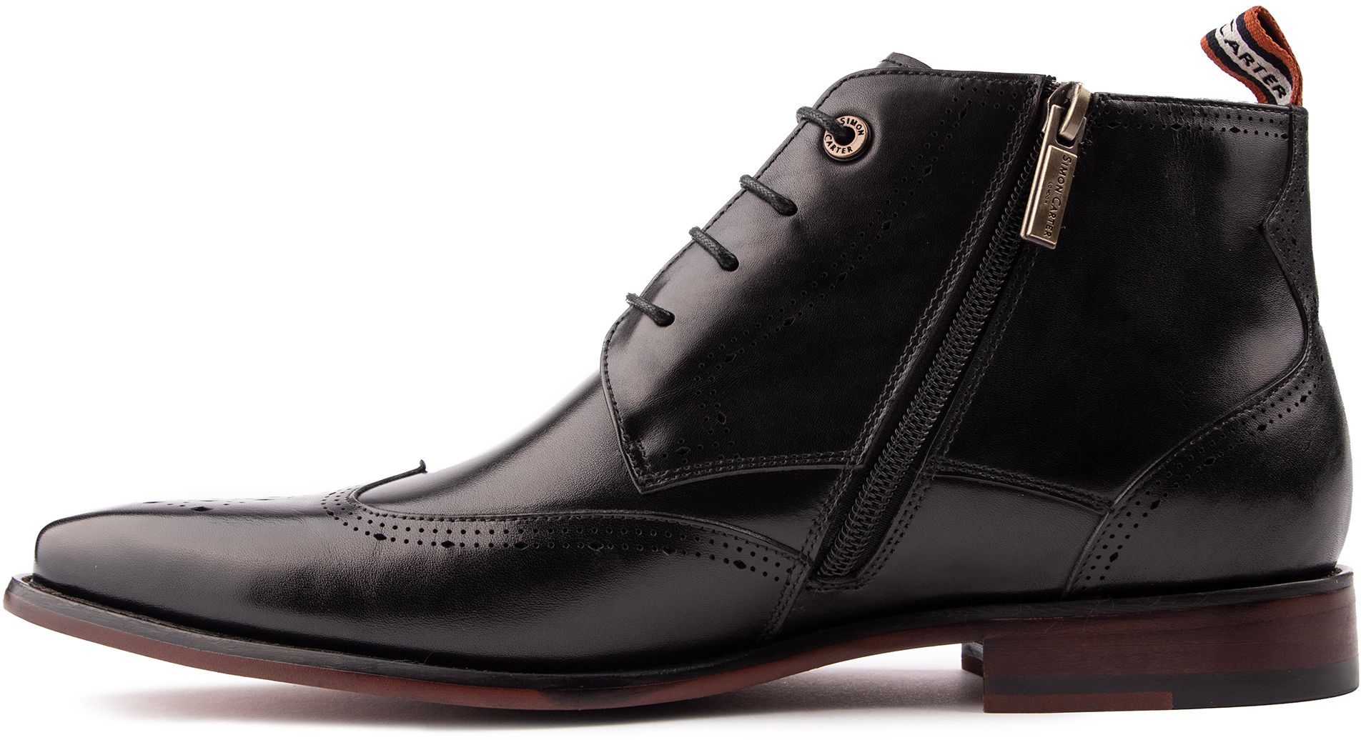 Mens Simon Carter Whisker Brogue Boots In Black Soletrader